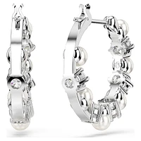 Matrix hoop earrings, Crystal pearl, Round cut, White, Rhodium plated by SWAROVSKI