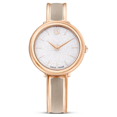 Crystalline bangle watch, Swiss Made, Metal bracelet, Beige, Rose gold-tone finish by SWAROVSKI