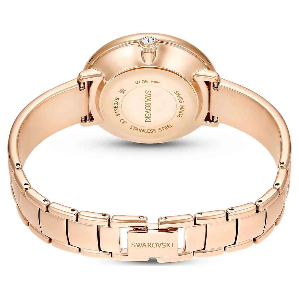 Crystalline bangle watch, Swiss Made, Metal bracelet, Beige, Rose gold-tone finish by SWAROVSKI