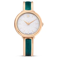 Crystalline bangle watch, Swiss Made, Metal bracelet, Green, Rose gold-tone finish by SWAROVSKI