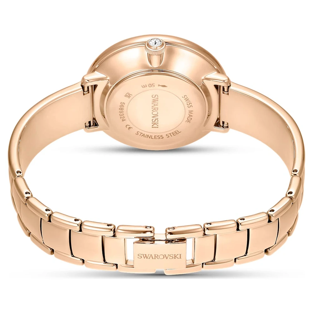 Crystalline bangle watch, Swiss Made, Metal bracelet, Green, Rose gold-tone finish by SWAROVSKI