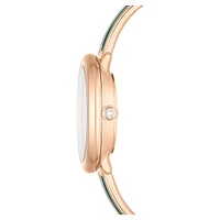 Crystalline bangle watch, Swiss Made, Metal bracelet, Green, Rose gold-tone finish by SWAROVSKI