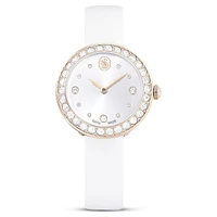 Matrix tennis watch, Swiss Made, Leather strap, White, Champagne gold-tone finish by SWAROVSKI