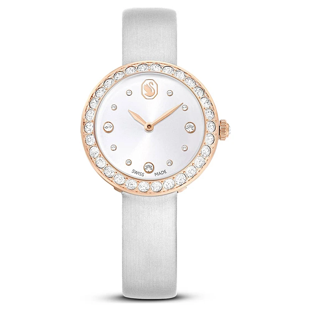 Matrix tennis watch, Swiss Made, Leather strap, Grey, Rose gold-tone finish by SWAROVSKI