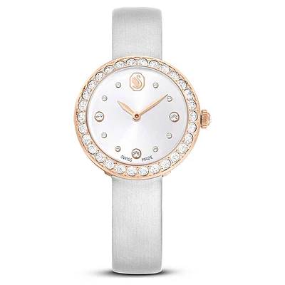 Matrix tennis watch, Swiss Made, Leather strap, Grey, Rose gold-tone finish by SWAROVSKI