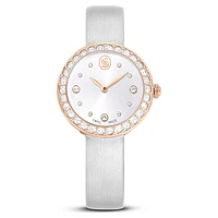 Matrix tennis watch, Swiss Made, Leather strap, Grey, Rose gold-tone finish by SWAROVSKI