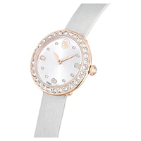 Matrix tennis watch, Swiss Made, Leather strap, Grey, Rose gold-tone finish by SWAROVSKI