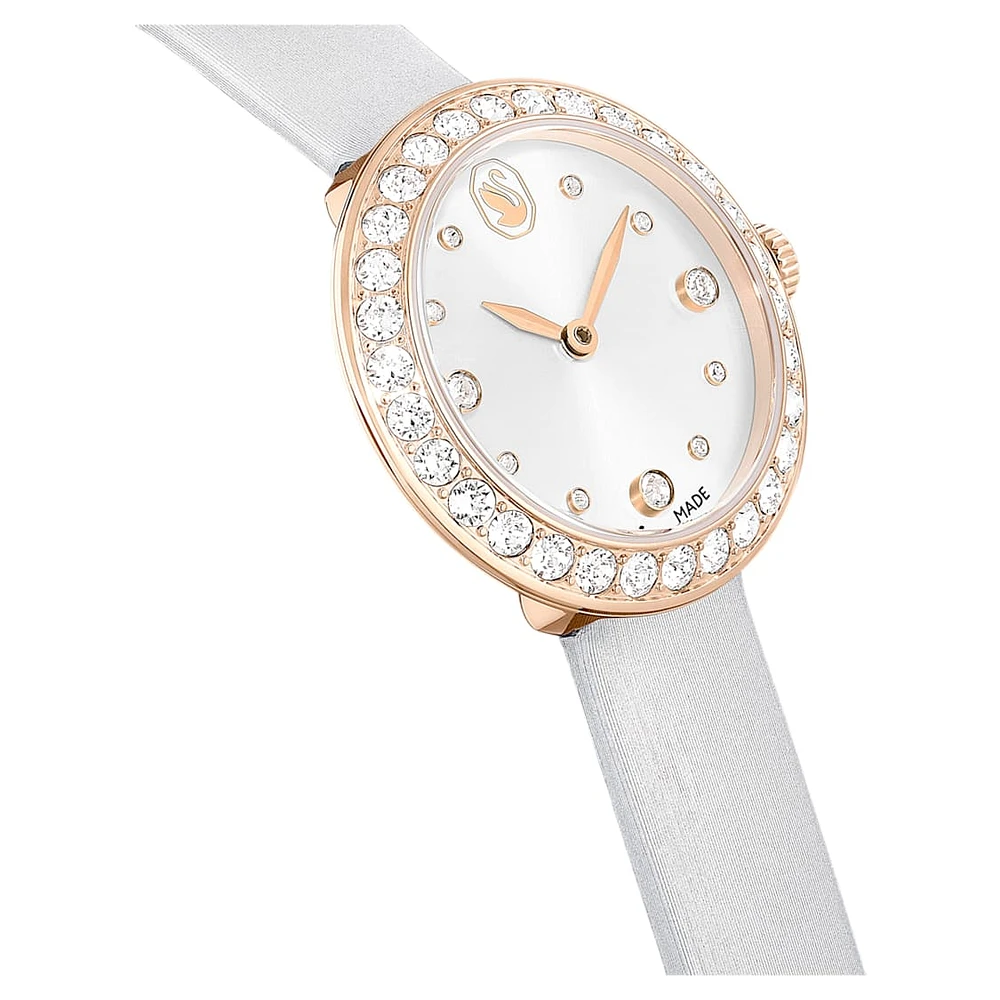 Matrix tennis watch, Swiss Made, Leather strap, Grey, Rose gold-tone finish by SWAROVSKI