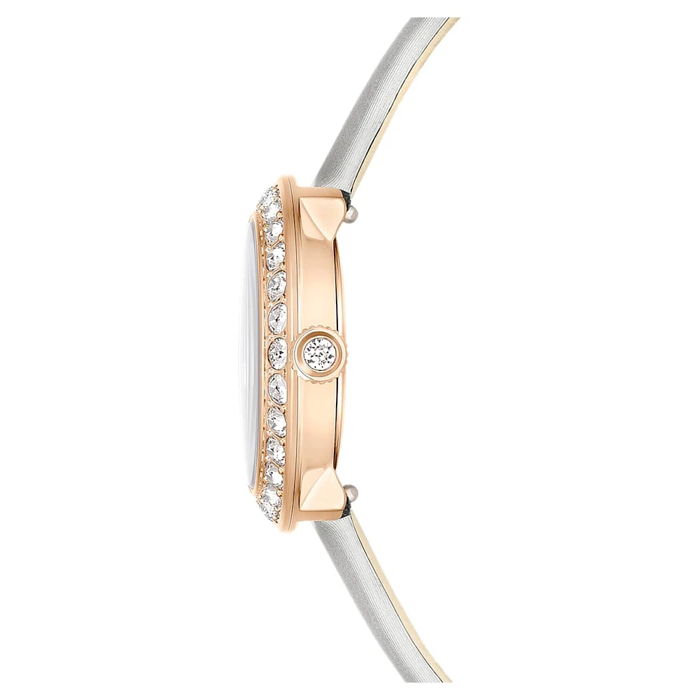 Matrix tennis watch, Swiss Made, Leather strap, Grey, Rose gold-tone finish by SWAROVSKI