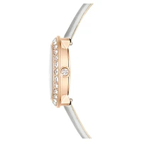 Matrix tennis watch, Swiss Made, Leather strap, Grey, Rose gold-tone finish by SWAROVSKI