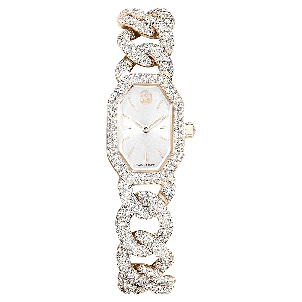 Dextera chain watch, Swiss Made, Crystal bracelet, White, Champagne gold-tone finish by SWAROVSKI