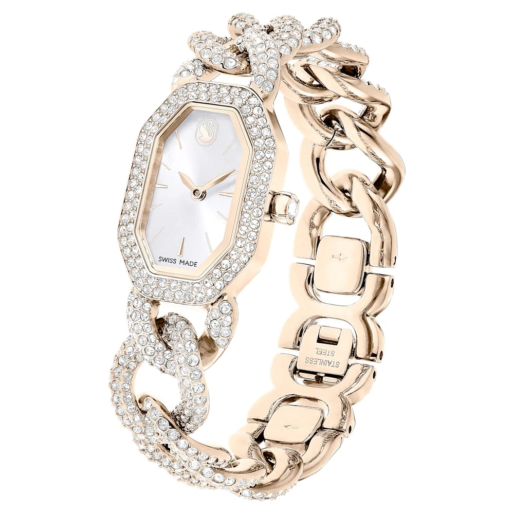 Dextera chain watch, Swiss Made, Crystal bracelet, White, Champagne gold-tone finish by SWAROVSKI