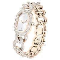 Dextera chain watch, Swiss Made, Crystal bracelet, White, Champagne gold-tone finish by SWAROVSKI