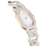 Dextera chain watch, Swiss Made, Crystal bracelet, White, Champagne gold-tone finish by SWAROVSKI