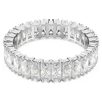 Matrix ring, Baguette cut, White, Silver-tone finish by SWAROVSKI