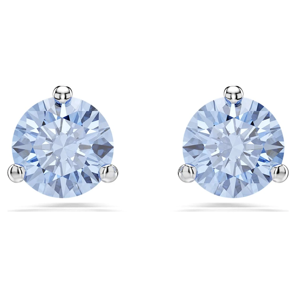 Solitaire stud earrings, Light blue, Rhodium plated by SWAROVSKI
