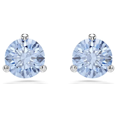 Solitaire stud earrings, Light blue, Rhodium plated by SWAROVSKI
