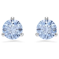 Solitaire stud earrings, Light blue, Rhodium plated by SWAROVSKI