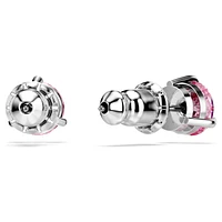Solitaire stud earrings, Round cut, Pink, Rhodium plated by SWAROVSKI