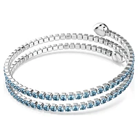 Twisty cuff, Mixed cuts, Blue, Rhodium plated by SWAROVSKI