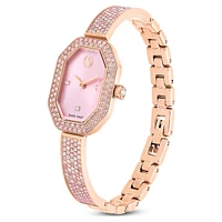 Dextera bangle watch, Swiss Made, Metal bracelet, Pink, Rose gold-tone plated by SWAROVSKI