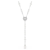 Ariana Grande x Swarovski Y necklace, Mixed cuts, Crystal pearl, Heart, White, Rhodium plated by SWAROVSKI