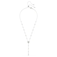 Ariana Grande x Swarovski Y necklace, Mixed cuts, Crystal pearl, Heart, White, Rhodium plated by SWAROVSKI
