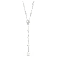 Ariana Grande x Swarovski Y necklace, Mixed cuts, Crystal pearl, Heart, White, Rhodium plated by SWAROVSKI