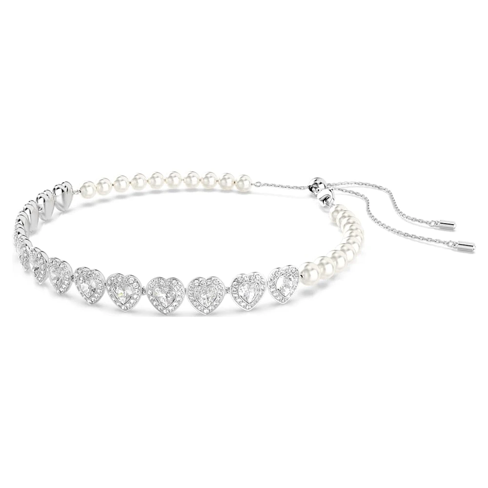Ariana Grande x Swarovski Tennis choker, Mixed cuts, Crystal pearl, Heart, White, Rhodium plated by SWAROVSKI