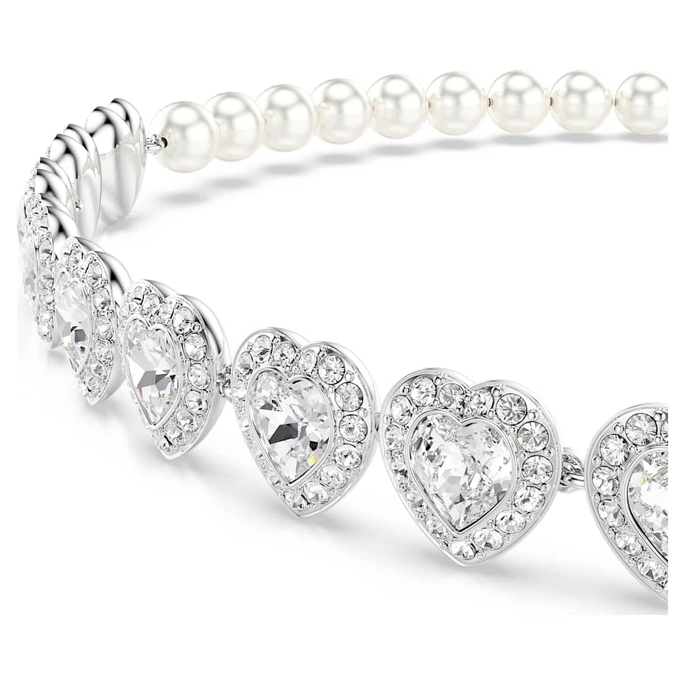 Ariana Grande x Swarovski Tennis choker, Mixed cuts, Crystal pearl, Heart, White, Rhodium plated by SWAROVSKI