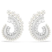 Ariana Grande x Swarovski drop earrings, Crystal pearl, Mixed cuts, White, Rhodium plated by SWAROVSKI