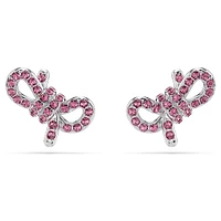 Lifelong Bow stud earrings, Bow, Pink, Rhodium plated by SWAROVSKI