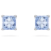 Matrix stud earrings, Square cut, Blue, Rhodium plated by SWAROVSKI