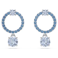 Attract drop earrings, Round cut, Blue, Rhodium plated by SWAROVSKI