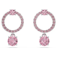 Attract drop earrings, Round cut, Pink, Rhodium plated by SWAROVSKI