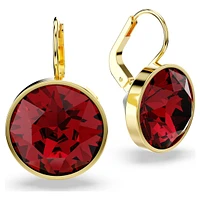 Bella drop earrings, Round cut, Red, Gold-tone plated by SWAROVSKI