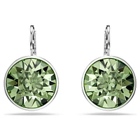 Bella drop earrings, Round cut, Green, Rhodium plated by SWAROVSKI