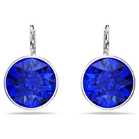 Bella drop earrings, Round cut, Blue, Rhodium plated by SWAROVSKI