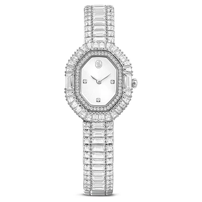 Matrix octagon watch, Baguette cut, Metal bracelet, Silver Tone, Stainless steel by SWAROVSKI