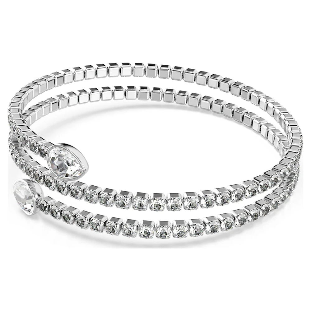 Twisty cuff, Mixed cuts, White, Rhodium plated by SWAROVSKI