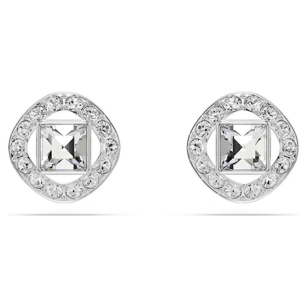 Una Angelic stud earrings, Square cut, White, Rhodium plated by SWAROVSKI