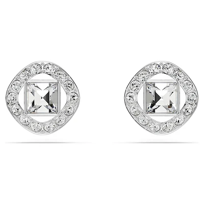 Una Angelic stud earrings, Square cut, White, Rhodium plated by SWAROVSKI