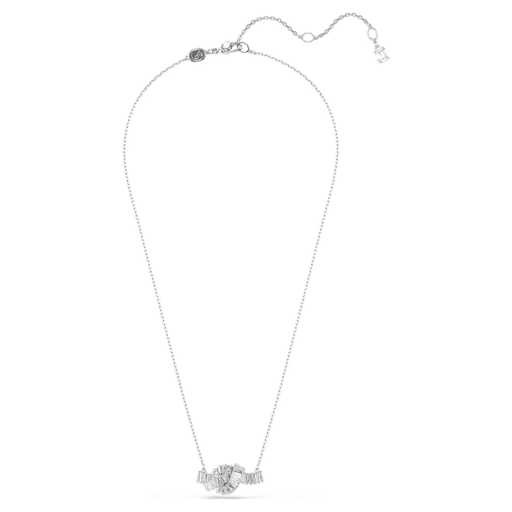 Matrix pendant, Baguette cut, Knot, White, Rhodium plated by SWAROVSKI