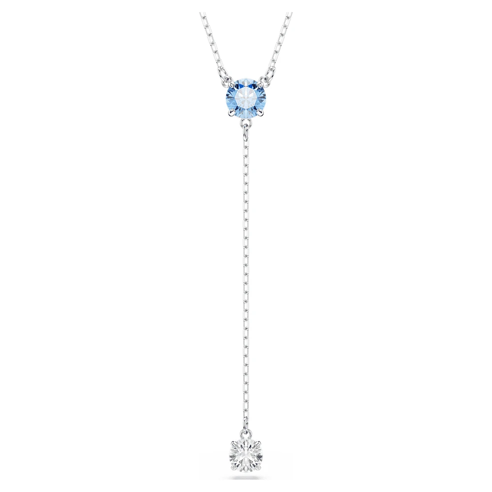 Stilla Attract Y necklace, Round cut, Blue, Rhodium plated by SWAROVSKI
