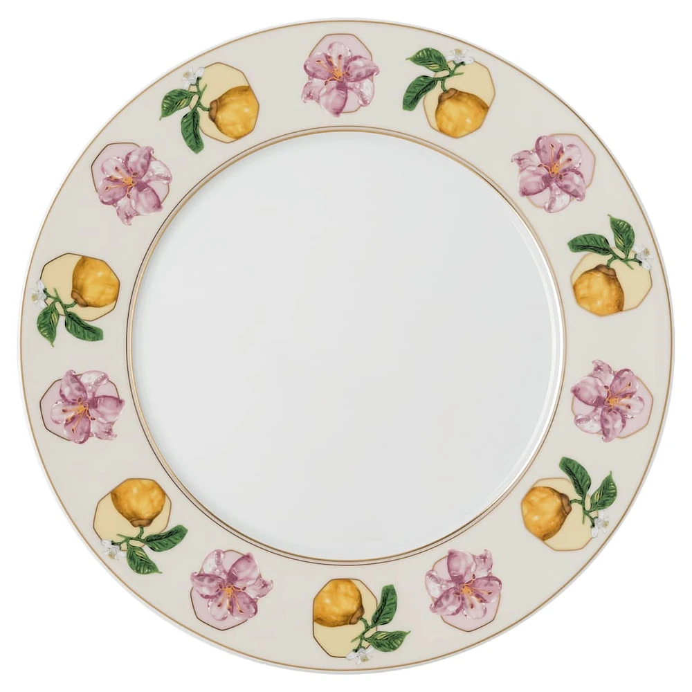 Idyllia dinner plate, Porcelain, Crystal print motif, lily citron, Multicoloured by SWAROVSKI