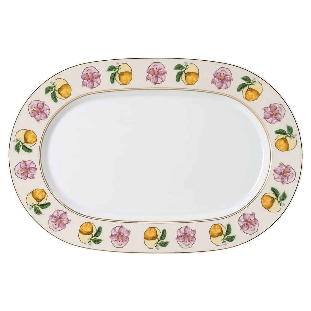 Idyllia platter, Porcelain, Crystal print motif, lily citron, Small, Multicoloured by SWAROVSKI