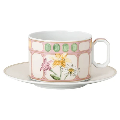Idyllia teacup with saucer, Porcelain, Crystal print motif, Bouquet, Multicolored by SWAROVSKI