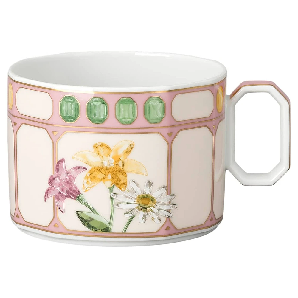 Idyllia combi cup with saucer, Porcelain, Crystal print motif, Bouquet, Multicolored by SWAROVSKI