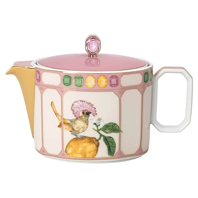 Idyllia teapot, Porcelain, Crystal print motif, Flycatcher, Small, Multicolored by SWAROVSKI