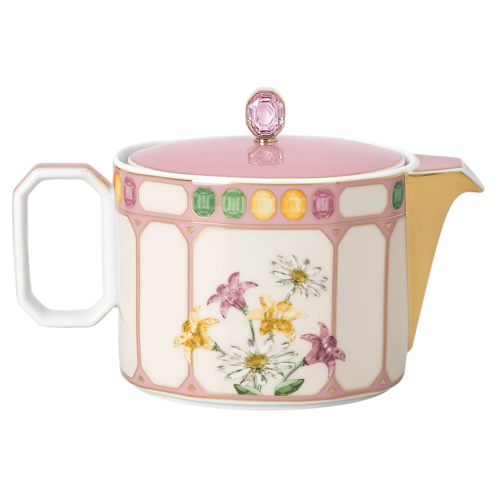 Idyllia teapot, Porcelain, Crystal print motif, Flycatcher, Small, Multicolored by SWAROVSKI